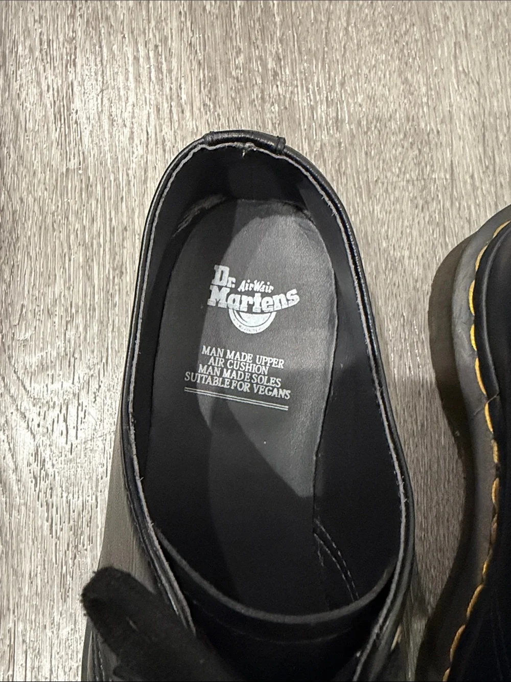 Dr. Martens Black Leather Low-Top Derby with Yellow Stitching
